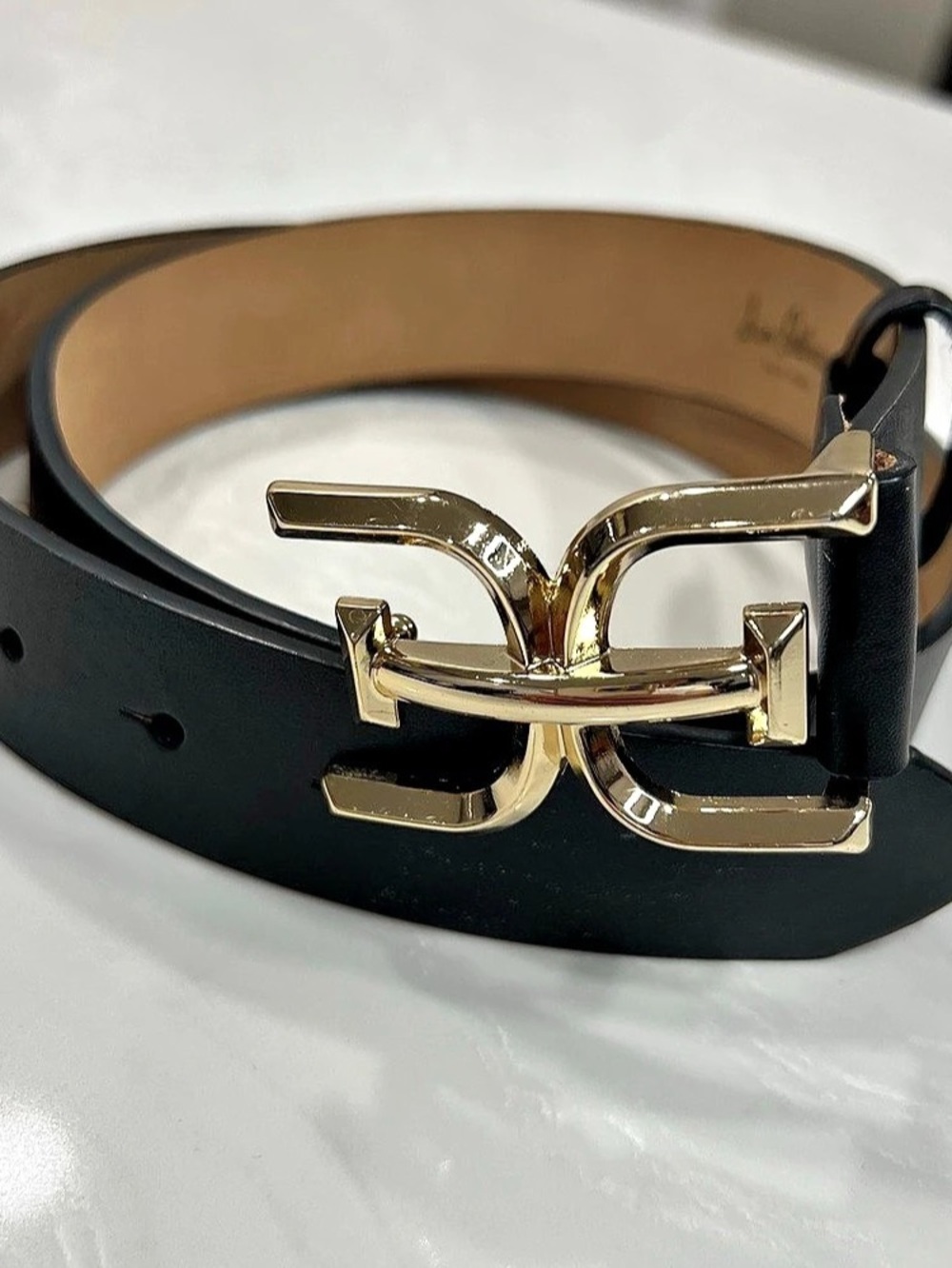 Sam Edelman Black Gold-Tone Buckle Belt Size Medium